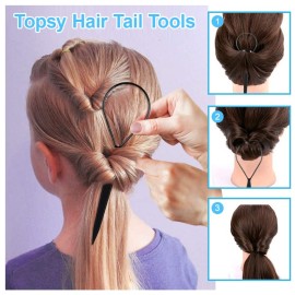Topsy Tail Hair Tool Set by IKOCO - 400pcs Hair Bands, 2pcs Loop Styling Tools, Rat Tail Comb, (200pcs Each) Clear and Black Elastics