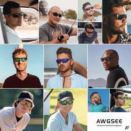 AWGSEE Polarized Sports Sunglasses for Men,TR90 Unbreakable Frame Sunglasses for Fishing Driving Cycling UV400 Protection