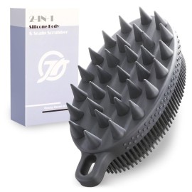FREATECH 2-in-1 Silicone Body Scrubber - Bath Shower Body Brush and Shampoo Brush Scalp Massager Exfoliator, Deep Cleanse Skin & Hair, Lathers Well, Easy to Clean and Long-Lasting, Black
