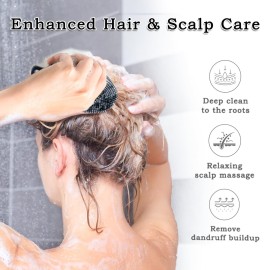 FREATECH 2-in-1 Silicone Body Scrubber - Bath Shower Body Brush and Shampoo Brush Scalp Massager Exfoliator, Deep Cleanse Skin & Hair, Lathers Well, Easy to Clean and Long-Lasting, Black