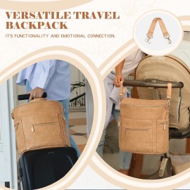 miss fong Diaper Bag Backpack Baby Diaper Bag, Large Leather Diaper Bag Backpack with 15 Pockets Diaper Bag Organizer, Changing Pad, Stroller Straps and 2 Insulated Pockets (Convertible, Peanut)