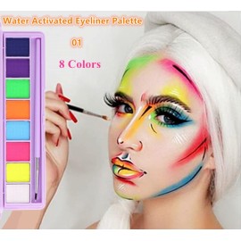 Go Ho 8 Colors Water Activated Eyeliner Palette,High Pigment Bright Vibrant Fluorescent Rainbow Colorful Eye/Face/Body Paint,Matte and UV Paint Graphic Eyeliner with Brushes-01 Go Ho 8 Colors Water Activated Eyeliner Palette,High Pigment Bright Vibrant Fluorescent Rainbow Colorful Eye/Face/Body Paint,Matte and UV Paint Graphic Eyeliner with Brushes-01