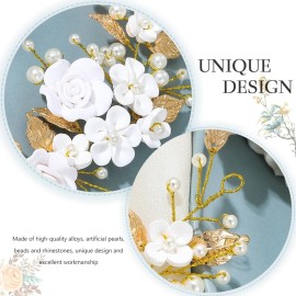 CASDRE Flower Bride Wedding Hair Vine Pearl Bridal Headpiece Leaf Hair Accessories Hair Piece for Women and Girls (B Gold)