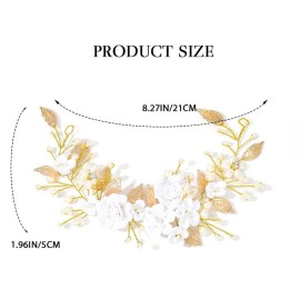 CASDRE Flower Bride Wedding Hair Vine Pearl Bridal Headpiece Leaf Hair Accessories Hair Piece for Women and Girls (B Gold)