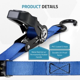 PAULINN Boat Trailer Tie-Downs Straps 1 Inch x 4 FT, 2400 LBS Heavy Duty Adjustable Transom Tie Down Straps Ratchet w/Quick Release Buckle & Anti-Scratch Hooks, for Trailer Marine Jet Ski Pontoon