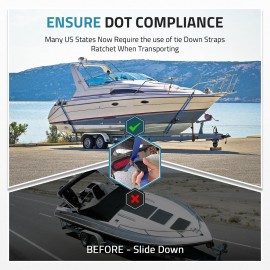 PAULINN Boat Trailer Tie-Downs Straps 1 Inch x 4 FT, 2400 LBS Heavy Duty Adjustable Transom Tie Down Straps Ratchet w/Quick Release Buckle & Anti-Scratch Hooks, for Trailer Marine Jet Ski Pontoon