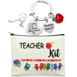 MTLEE 2 Pcs Christmas Teacher Appreciation Gift Women Teacher Kit Present Women Makeup Pouch Cosmetic Bag Thank You Keychain(A Shape)