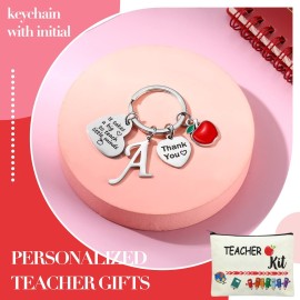 MTLEE 2 Pcs Christmas Teacher Appreciation Gift Women Teacher Kit Present Women Makeup Pouch Cosmetic Bag Thank You Keychain(A Shape)