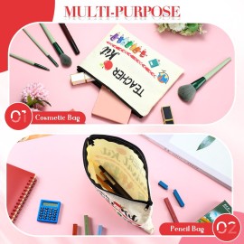 MTLEE 2 Pcs Christmas Teacher Appreciation Gift Women Teacher Kit Present Women Makeup Pouch Cosmetic Bag Thank You Keychain(A Shape)