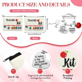 MTLEE 2 Pcs Christmas Teacher Appreciation Gift Women Teacher Kit Present Women Makeup Pouch Cosmetic Bag Thank You Keychain(A Shape)
