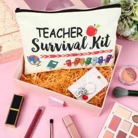 MTLEE 2 Pcs Christmas Teacher Appreciation Gift Women Teacher Kit Present Women Makeup Pouch Cosmetic Bag Thank You Keychain(G Shape)