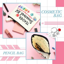 MTLEE 2 Pcs Christmas Teacher Appreciation Gift Women Teacher Kit Present Women Makeup Pouch Cosmetic Bag Thank You Keychain(G Shape)