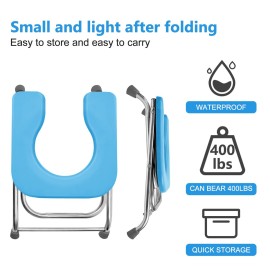 BLIKA U Shaped Portable Toilet for Camping, 400LBS XL Stainless Steel Truck Toilet, Folding Portable Potty for Adults, RoadTrip, Travel, Car