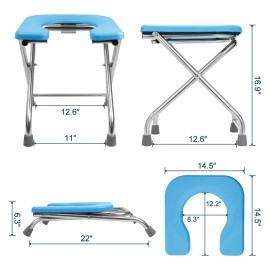 BLIKA U Shaped Portable Toilet for Camping, 400LBS XL Stainless Steel Truck Toilet, Folding Portable Potty for Adults, RoadTrip, Travel, Car