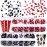 JERCLITY 1620pcs Flat Back Jet Black Nail Rhinestones Red Nail Rhinestones Round Beads Crystals Glass Gems Multi Shapes Sizes with Picking Pen for Crafts Nail Face Art Clothes Shoes Bags DIY