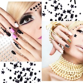 JERCLITY 1620pcs Flat Back Jet Black Nail Rhinestones Red Nail Rhinestones Round Beads Crystals Glass Gems Multi Shapes Sizes with Picking Pen for Crafts Nail Face Art Clothes Shoes Bags DIY