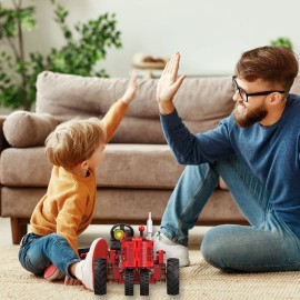 Gynthias 1/12 Classic Farm Tractor Toys Building Blocks Set Endless Fun for Kids with A Collection of Tractor Toys to Building Your Own 302Pcs Classic Red Farm Tractor