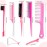 15-Piece Boar Bristle Brush Set with Fluffy Brush, Rat Tail Comb, Triple Teasing Comb, Dual Edge Brush, and 10 Duckbill Clips for Women (Pink and Black)