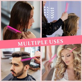 15-Piece Boar Bristle Brush Set with Fluffy Brush, Rat Tail Comb, Triple Teasing Comb, Dual Edge Brush, and 10 Duckbill Clips for Women (Pink and Black)