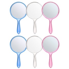 OMIRO Hand Mirror, Double-Sided Handheld Mirror 1X/3X Magnifying Mirror with Handle, Set of 6 (Mix Colors)