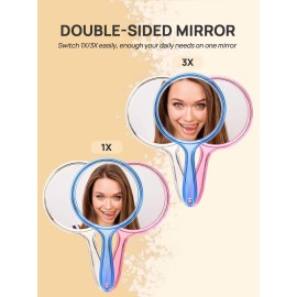 OMIRO Hand Mirror, Double-Sided Handheld Mirror 1X/3X Magnifying Mirror with Handle, Set of 6 (Mix Colors) OMIRO Hand Mirror, Double-Sided Handheld Mirror 1X/3X Magnifying Mirror with Handle, Set of 6 (Mix Colors)