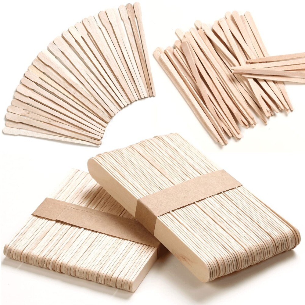 HOOMBOOM 4 Style Assorted Wax Applicators - 300 Pcs Wooden Spatulas for Body, Legs, Face, Eyebrow Hair Removal or Wood Crafts