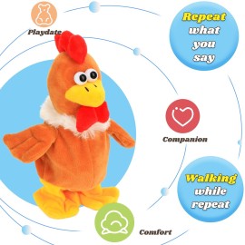 Hopearl Talking Chicken Repeats What You Say Walking Chick Electric Interactive Animated Toy Speaking Plush Buddy Gifts for Toddlers Birthday, 9\'\'