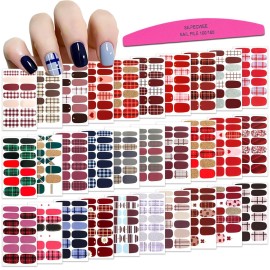 SILPECWEE 30 Sheets Plaid Nail Polish Strips Full Nail Wraps Self Adhesive Nail Polish Stickers for Women Nail Strips Real Nail Polish Nail Art Accessories with 1pc Nail File