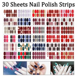 SILPECWEE 30 Sheets Plaid Nail Polish Strips Full Nail Wraps Self Adhesive Nail Polish Stickers for Women Nail Strips Real Nail Polish Nail Art Accessories with 1pc Nail File