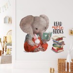 Mfault Inspirational Elephant Bunny Read More Books Wall Decals Stickers, Motivational Rabbit Animals Nursery Decorations Classroom Bedroom Art, Watercolor Neutral Toddler Kids Room Home Decor Gift