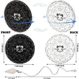Threan Pendulum Dowsing Divination Board with Amethyst Set Wooden Spirit Talking Board Metaphysical Message Crystal Pendulum Necklace with Planchette for Wiccan Supply(Ram Skull Style)