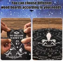 Threan Pendulum Dowsing Divination Board with Amethyst Set Wooden Spirit Talking Board Metaphysical Message Crystal Pendulum Necklace with Planchette for Wiccan Supply(Ram Skull Style)