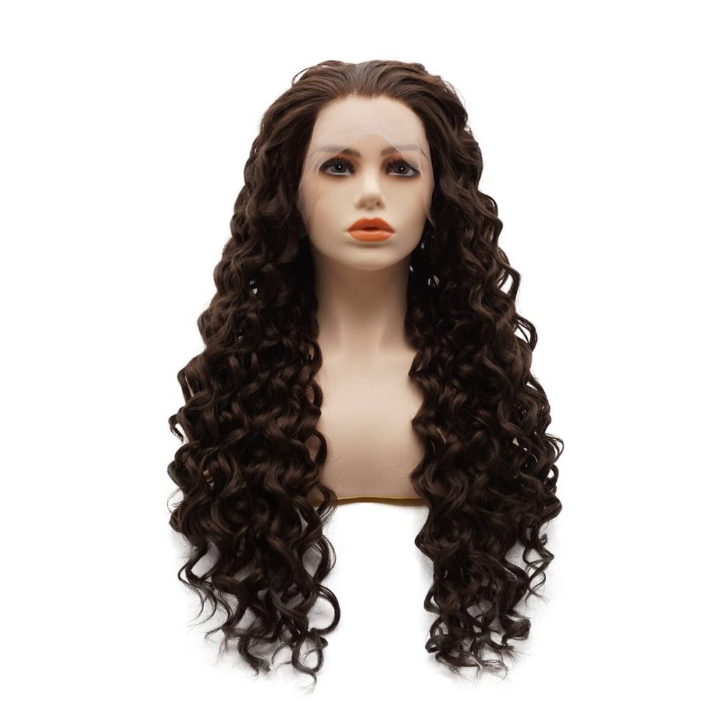 LUSHY BEAUTY Hair Synthetic Lace Front Wig Curly Long 26inch Two Tone Brown Mix Heavy Density Realistic Wig