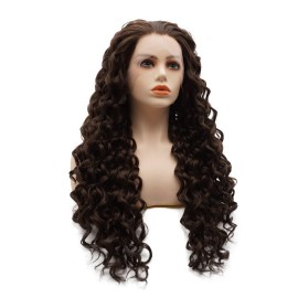 LUSHY BEAUTY Hair Synthetic Lace Front Wig Curly Long 26inch Two Tone Brown Mix Heavy Density Realistic Wig