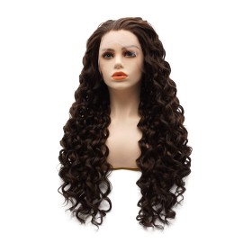 LUSHY BEAUTY Hair Synthetic Lace Front Wig Curly Long 26inch Two Tone Brown Mix Heavy Density Realistic Wig