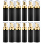 Lil Ray 2 Oz Empty Black Foam Pump Bottle, Foamer Soap Dispenser for Lash Shampoo, Hand Soap, Foaming Cleaner(Gold Pump, 12 PCS)
