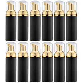 Lil Ray 2 Oz Empty Black Foam Pump Bottle, Foamer Soap Dispenser for Lash Shampoo, Hand Soap, Foaming Cleaner(Gold Pump, 12 PCS)