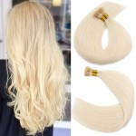 S-noilite Pre bonded I Tip Hair Extensions Human Hair Cold Fusion Stick Tip Real Human Hair Piece Invisible Keratin Glue Hair Extensions Full Head 100 Strands 50g 16 Inch (60 Platinum Blonde)