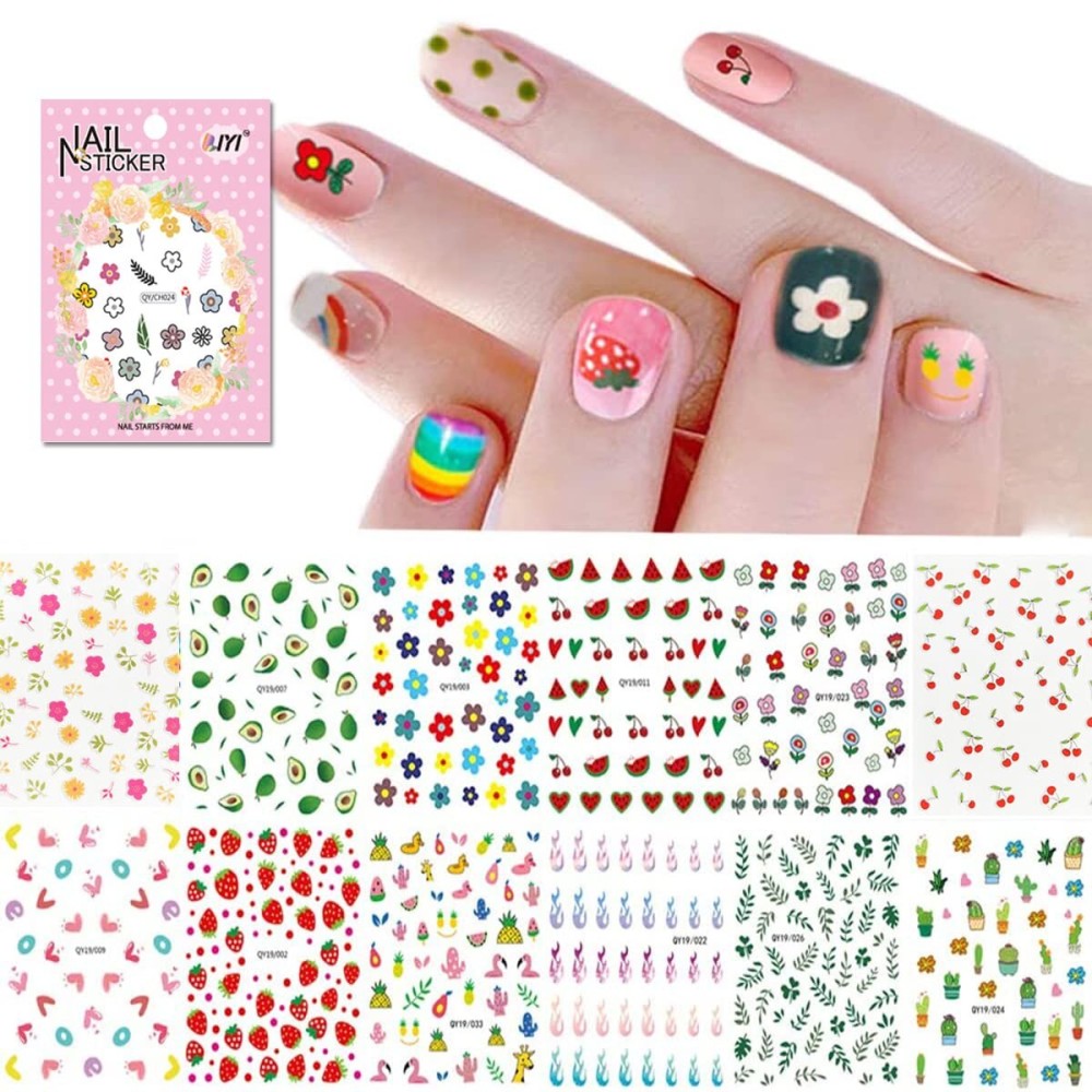 WOKOTO 12 Sheets Kids Nail Stickers for Nail Art Decals 3D Self-Adhesive Nail Art Stickers for Girls Kids Women Cute Carton Flowers Leaves Animals Plants Fruits Nail Decals Stickers for Nails WOKOTO 12 Sheets Kids Nail Stickers for Nail Art Decals 3D Self-Adhesive Nail Art Stickers for Girls Kids Women Cute Carton Flowers Leaves Animals Plants Fruits Nail Decals Stickers for Nails