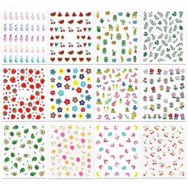 WOKOTO 12 Sheets Kids Nail Stickers for Nail Art Decals 3D Self-Adhesive Nail Art Stickers for Girls Kids Women Cute Carton Flowers Leaves Animals Plants Fruits Nail Decals Stickers for Nails WOKOTO 12 Sheets Kids Nail Stickers for Nail Art Decals 3D Self-Adhesive Nail Art Stickers for Girls Kids Women Cute Carton Flowers Leaves Animals Plants Fruits Nail Decals Stickers for Nails