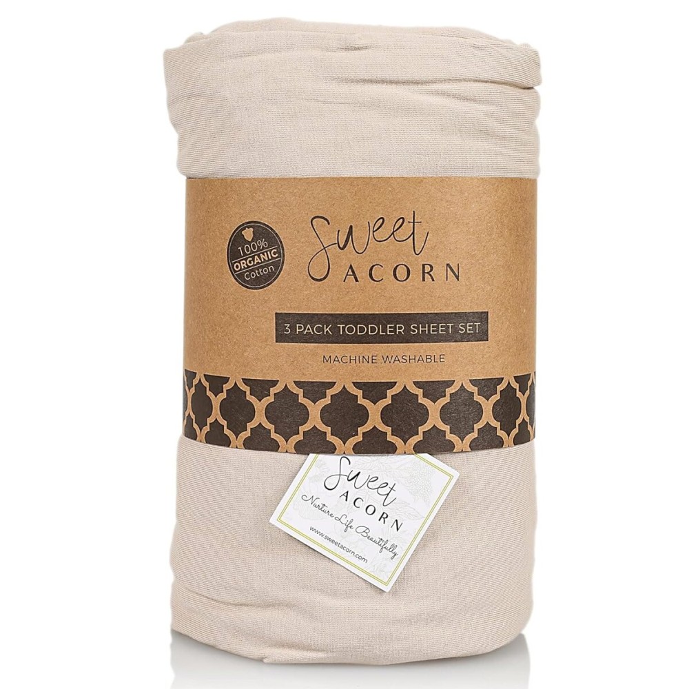 Sweet Acorn 3 Piece Toddler Bedding Sets - Organic Cotton Jersey Knit - Fits Convertible Cribs and Mattresses - 9 x 28 x 52 - Fog Grey