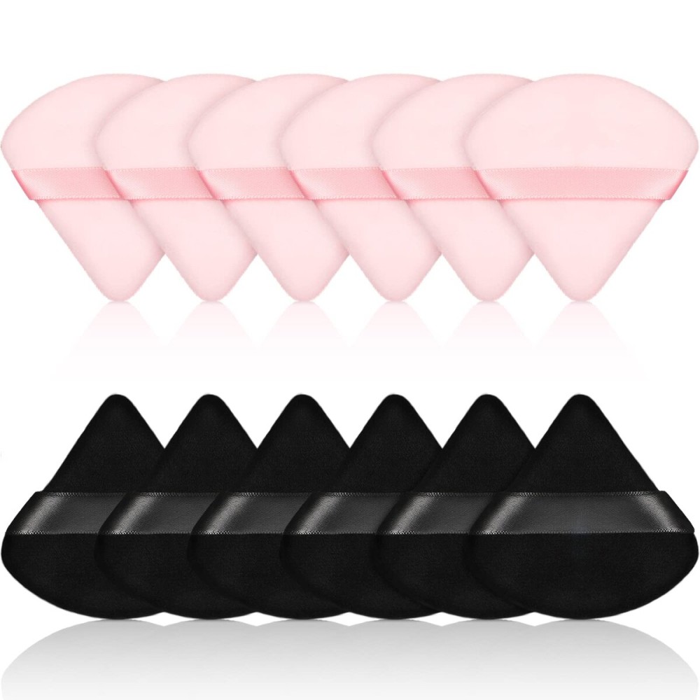 Maitys 12 Pieces Powder Puff Triangle Face Makeup Cosmetic for Loose Powder Soft Body Washable Reusable Foundation Sponge Mineral Wet Dry Makeup Tool for Women(Small,Black, Pink)