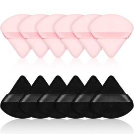 Maitys 12 Pieces Powder Puff Triangle Face Makeup Cosmetic for Loose Powder Soft Body Washable Reusable Foundation Sponge Mineral Wet Dry Makeup Tool for Women(Small,Black, Pink)