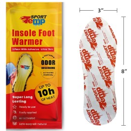Insole Foot Warmers (20 Pairs) - Up to 10 Hours of Heat, Easily Apply with Adhesive - Ultra Thin, Easy, All Natural - Air Activated, Odorless Hot Insole Warmers - Sport Temp