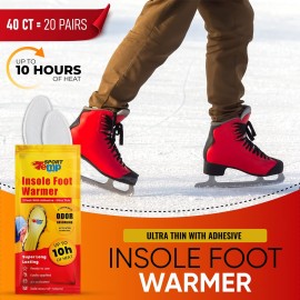 Insole Foot Warmers (20 Pairs) - Up to 10 Hours of Heat, Easily Apply with Adhesive - Ultra Thin, Easy, All Natural - Air Activated, Odorless Hot Insole Warmers - Sport Temp