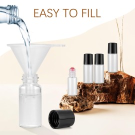 JIUWU 50Pcs 3ml Clear Essential Oil Roller Bottles, Refillable Roll On Rollerball Bottles for Perfume & Oil Samples, with 1 Opener & 2 Funnels