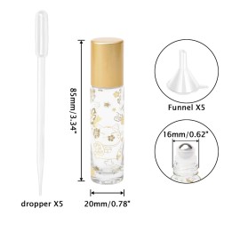 JIUWU 10Pcs 1/3Oz Glass Roller Bottles 10ml Lucky Cat Glass Roll on Bottles with Stainless Steel Rollerball Funnel Pipette & Tool, Rollon Vials for Essential Oil Perfume, Matte Gold Cap