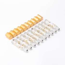 JIUWU 10Pcs 1/3Oz Glass Roller Bottles 10ml Lucky Cat Glass Roll on Bottles with Stainless Steel Rollerball Funnel Pipette & Tool, Rollon Vials for Essential Oil Perfume, Matte Gold Cap