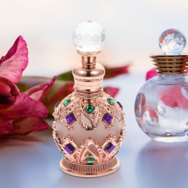 Beaupretty Rhinestone Perfume Bottle Refillable Essential Oils Storage Bottle Empty Vials Dubai Arabian Egyptian Style Travel Makeup Cosmetic Container 15ml