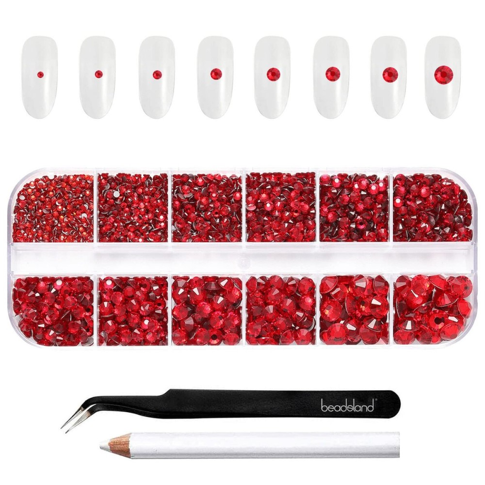 Beadsland Rhinestones for Makeup,8 Sizes 2500pcs Red Flatback Rhinestones Eye Gems for Nails Crafts with Tweezers and Wax Pencil,Siam,SS4-SS30 Beadsland Rhinestones for Makeup,8 Sizes 2500pcs Red Flatback Rhinestones Eye Gems for Nails Crafts with Tweezers and Wax Pencil,Siam,SS4-SS30